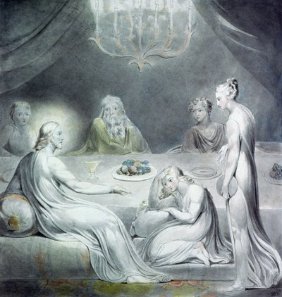 Christus in het huis van Martha en Maria of De Berouwvolle Magdalena door William Blake