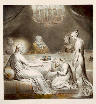 Christus in het huis van Maria en Martha door William Blake