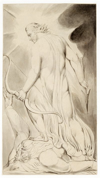 Christus vertrapt Satan, c1800 door William Blake