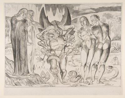 Cirkel van dieven: Agnello Brunelleschi aangevallen door een zesvoetige slang, uit Dan... door William Blake