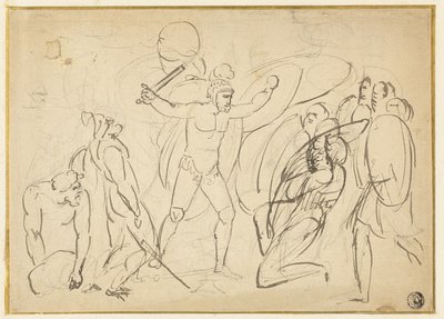 Klassiek Gevecht (recto); Schets van Mannelijke Naakt (verso) door William Blake