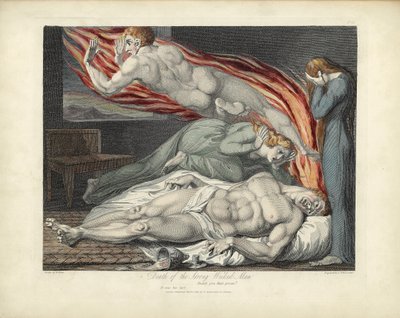 De Dood van de Sterke Slechte Man, illustratie uit Het Graf door Robert Blair, gegraveerd door Louis Schiavonetti door William Blake