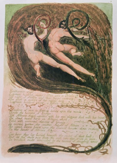 Europa een Profetie; Entharmon sliep, Mildews Blighting Ears of Corn, ca.1794 door William Blake