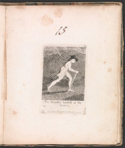 Voor Kinderen. De Poorten van het Paradijs, Plaat 16, De Reiziger haast zich in de Avond door William Blake