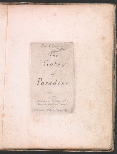 Voor kinderen. De poorten van het paradijs, Plaat 2, Titelpagina door William Blake