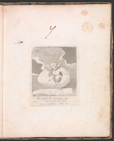 Voor Kinderen. De Poorten van het Paradijs, Plaat 8, Eindelijk, rijp om uit te komen, breekt hij de schaal door William Blake
