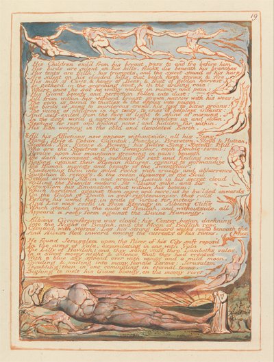 Jeruzalem, Plaat 19, Zijn kinderen verbannen uit zijn borst.... door William Blake