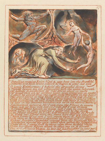 Jeruzalem, Plaat 87, Afwijzend huilende Enion.... door William Blake