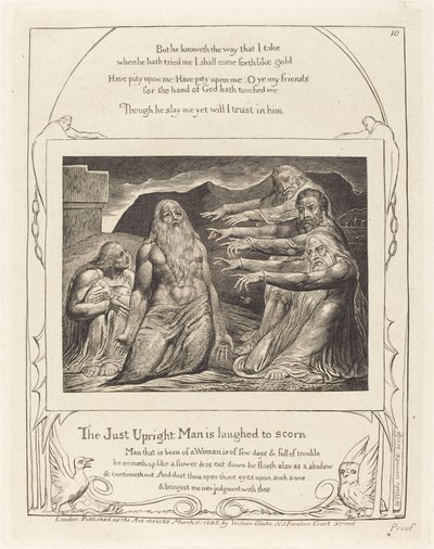 Job berispt door zijn vrienden door William Blake