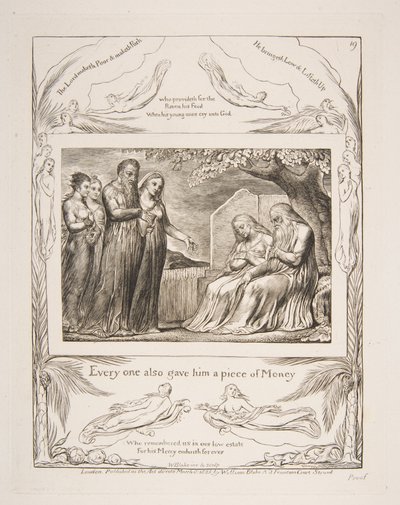 Job aanvaardt liefdadigheid, uit Illustraties van het Boek Job door William Blake