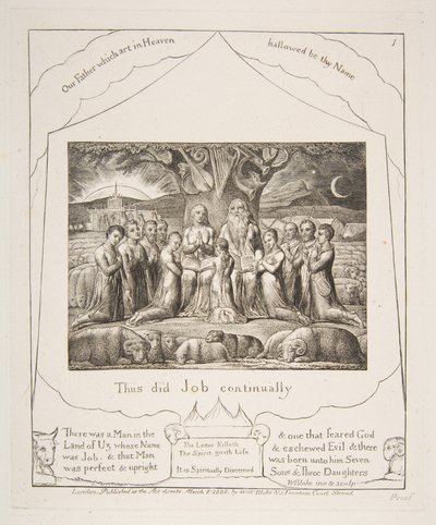 Job en zijn familie, uit Illustraties van het Boek Job, 1825-26 door William Blake