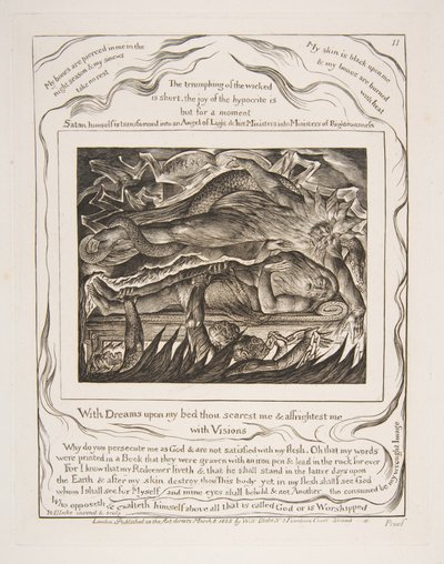 Jobs Kwade Dromen, uit Illustraties van het Boek Job, 1825-26 door William Blake