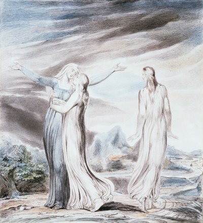 Naomi smeekt Ruth en Orpa om terug te keren naar het land van Moab door William Blake