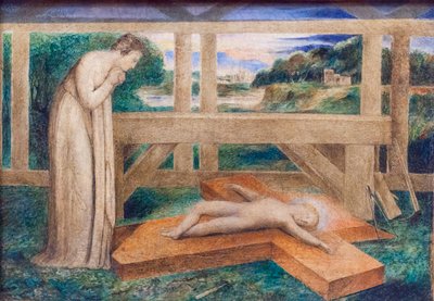 Onze Lieve Vrouw aanbidt het slapende kindje Jezus op een kruis, circa 1799-1800 door William Blake