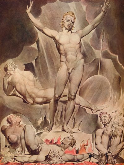 Satan wekt de rebellerende engelen door William Blake