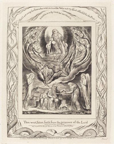 Satan vertrekt uit de aanwezigheid van de Heer door William Blake