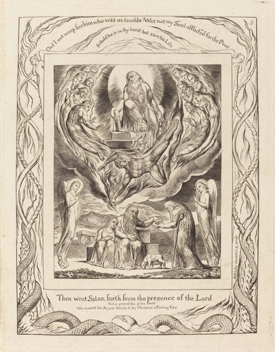 Satan vertrekt uit de aanwezigheid van de Heer door William Blake