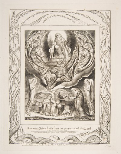 Satan vertrekt uit de aanwezigheid van de Heer, uit Illustraties van het Boek Job, 1825-26 door William Blake
