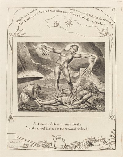 Satan slaat Job met zweren door William Blake