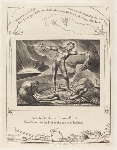 Satan Slaat Job met Zweren door William Blake