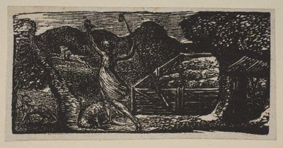 Herder Jaagt een Wolf Weg, uit Thorntons Pastoralen van Vergilius, 1821 door William Blake