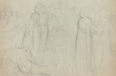 Schets van een zwaardvechter die over zijn verslagen tegenstander staat (verso) door William Blake