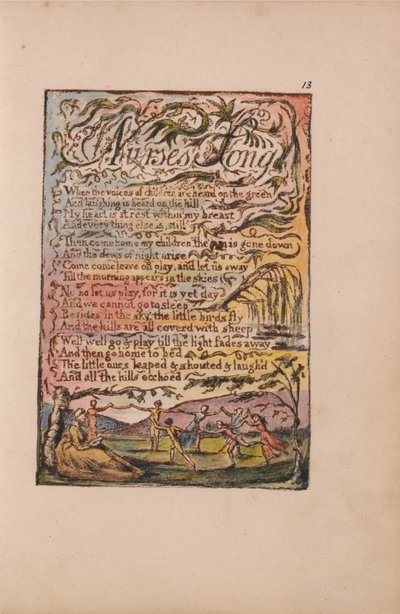 Liederen van Onschuld en Ervaring, Plaat 13, Lied van de verpleegster (Bentley 24) door William Blake