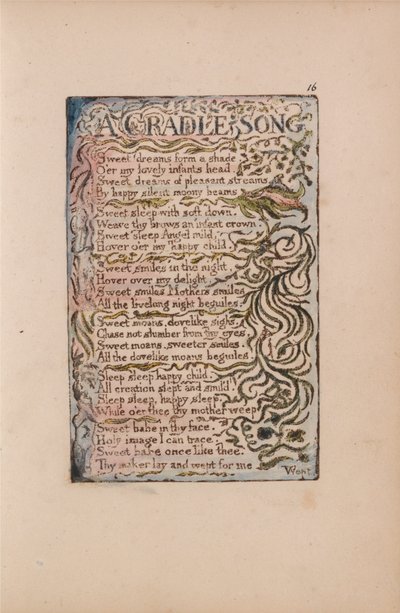 Liederen van Onschuld en Ervaring, Plaat 16, Een Wiegelied (Bentley 16) door William Blake