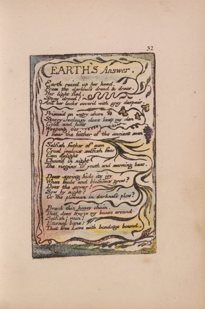 Liederen van Onschuld en Ervaring, Plaat 32, Antwoord van de Aarde (Bentley 31) door William Blake