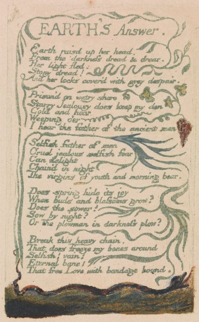 Liederen van Onschuld en Ervaring, Plaat 35, Antwoord van de Aarde (Bentley 31) door William Blake