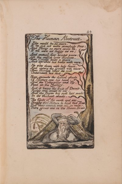 Liederen van Onschuld en Ervaring, Plaat 44, Het Menselijke Abstract (Bentley 47) door William Blake