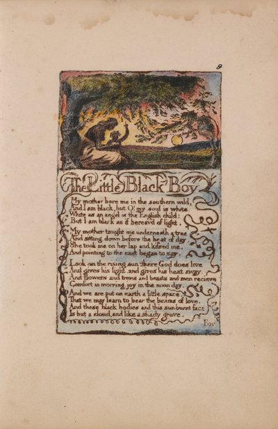 Liederen van Onschuld en Ervaring, Plaat 8, De Kleine Zwarte Jongen (Bentley 9) door William Blake