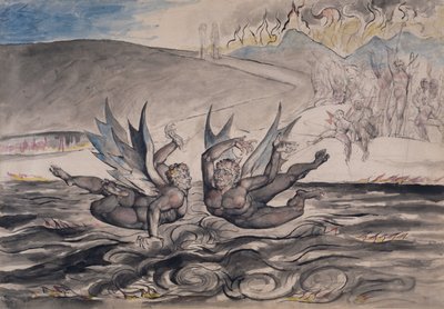De verslagen duivels vechten, illustratie uit "Inferno" van "De goddelijke komedie" door Dante Alighieri door William Blake