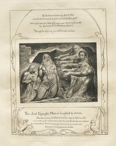 Het Boek van Job: Pl. 10, De rechtvaardige oprechte man wordt bespot door William Blake