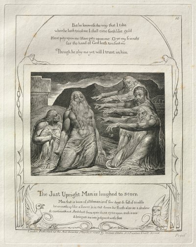 Het Boek Job: Pl. 10, De Rechtvaardige Oprechte Man wordt bespot door William Blake