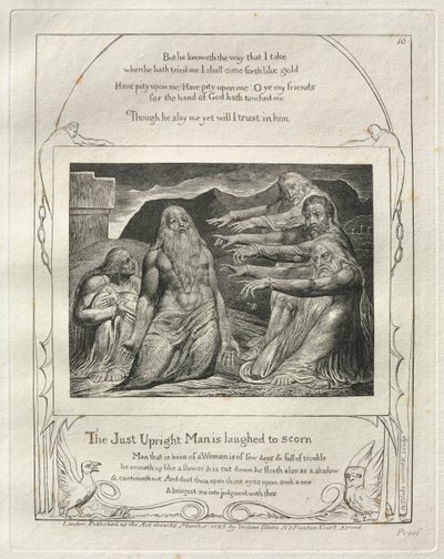Het boek Job: Pl. 10, De rechtvaardige oprechte man wordt bespot door William Blake