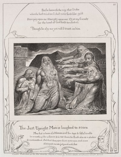 Het boek Job: Pl. 10, De rechtvaardige oprechte man wordt bespot, 1825 door William Blake