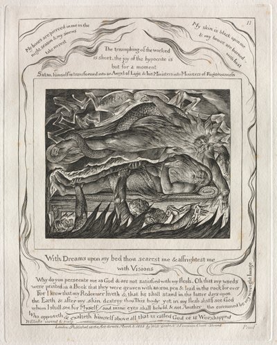Het Boek Job: Pl. 11, Met Dromen op mijn bed verschrik je me en beangstig je me / met Visioenen door William Blake