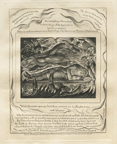 Het Boek van Job: Pl. 11, Met Dromen op mijn bed schrik je me en maak je me bang... door William Blake