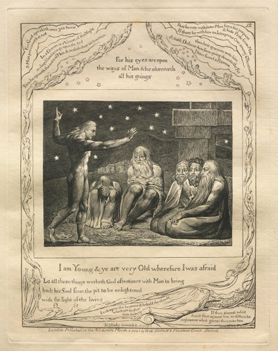 Het Boek Job: Pl. 12, Ik ben jong en jullie zijn heel oud, daarom was ik bang, 1825 door William Blake