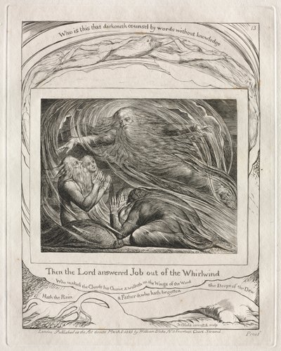 Het Boek Job: Pl. 13, Toen antwoordde de Heer Job uit de Wervelwind door William Blake