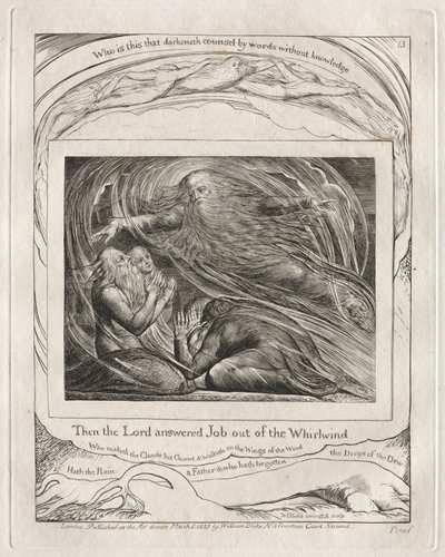 Het boek Job: Pl. 13, Toen antwoordde de Heer Job uit de wervelwind, 1825 door William Blake