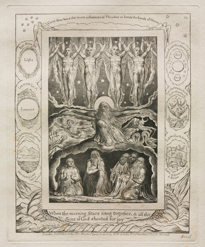 Het Boek van Job: Pl. 14, Toen de morgensterren samen zongen, en alle zonen... door William Blake