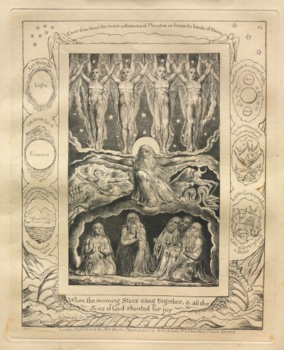 Het Boek van Job: Pl. 14, Toen de morgensterren samen zongen en alle zonen van God juichten van vreugde door William Blake