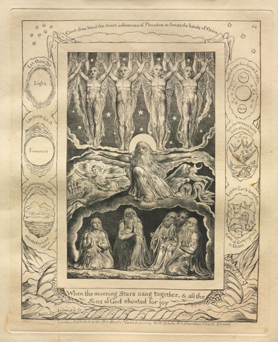 Het boek Job: Pl. 14, Toen de morgensterren samen zongen, en alle zonen van God... door William Blake