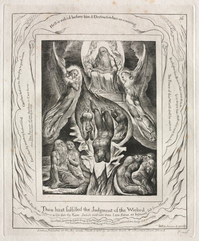 Het boek Job: Pl. 16, Gij hebt het oordeel van de goddeloze vervuld, 1825 door William Blake