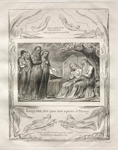 Het Boek Job: Pl. 19, Iedereen gaf hem ook een stuk Geld door William Blake