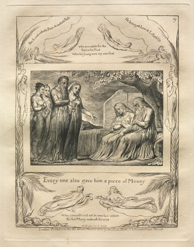 Het Boek van Job: Pl. 19, Iedereen gaf hem ook een stuk geld door William Blake