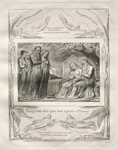 Het Boek van Job: Pl. 19, Iedereen gaf hem ook een stuk geld door William Blake