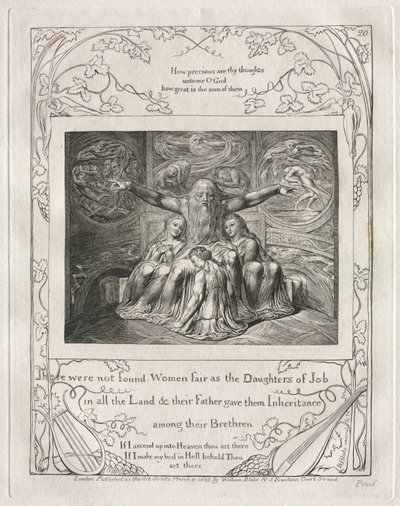 Het boek Job: Pl. 20, Er waren geen vrouwen zo mooi als de dochters van Job, 1825 door William Blake